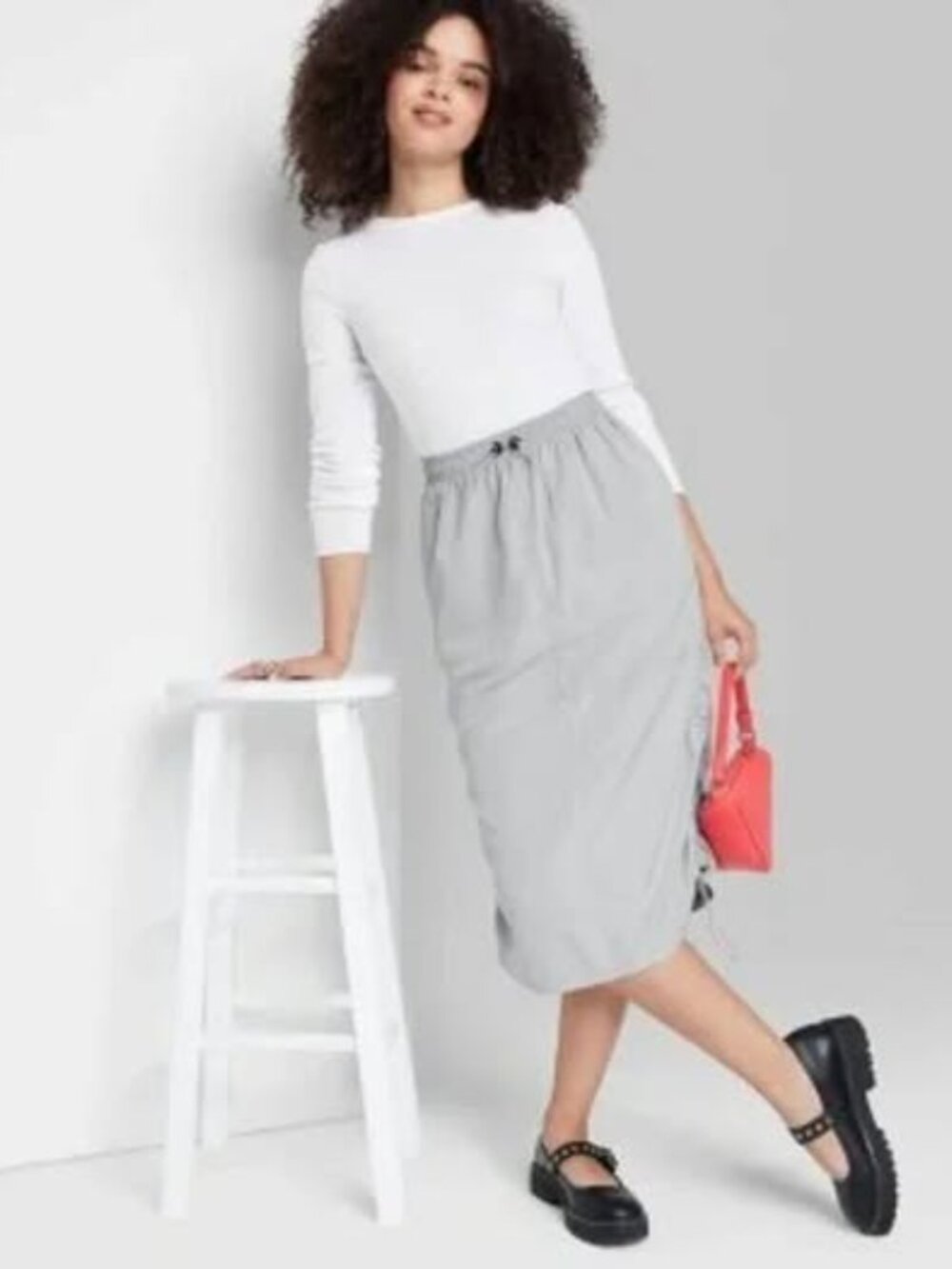 Brand New Women's Utility Midi Skirt - Wild Fable️ Light Gray, Large.